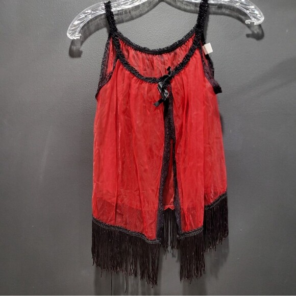VINTAGE EXOTIQUE OF NEW YORK RED AND BLACK LACE AND FRINGE BURLESQUE LINGERIE - Picture 2 of 8